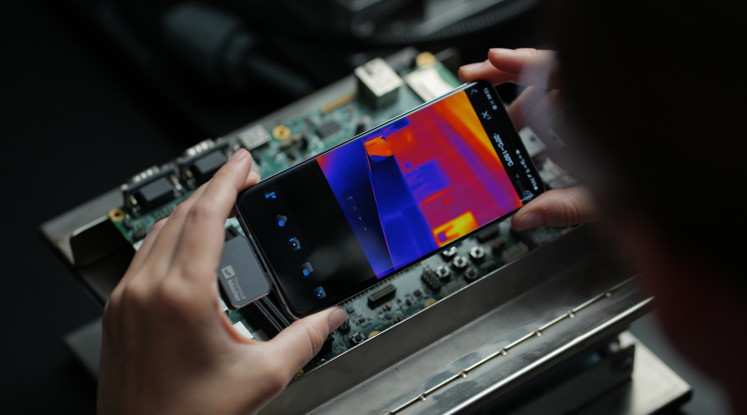 Mobile Thermal Imager Inspecting Electronic Boards
