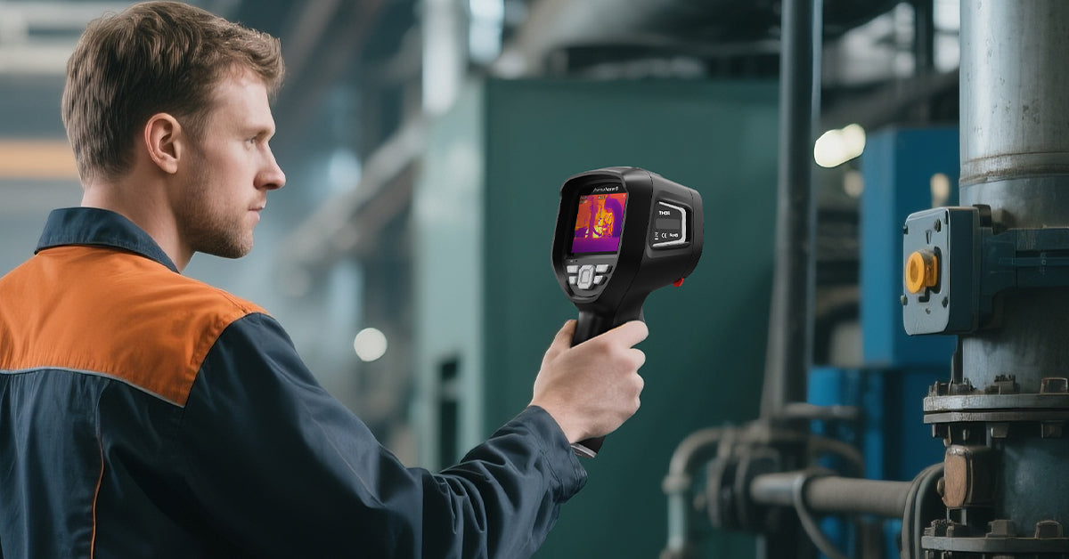 Using a handheld thermal imager to inspect facilities.