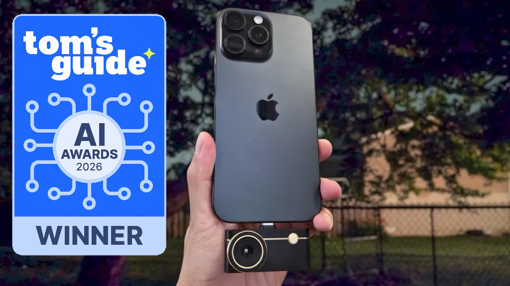 iPhone connected to the Thermal Master P3 thermal camera outdoors, featuring the Tom's Guide AI Awards 2026 badge.